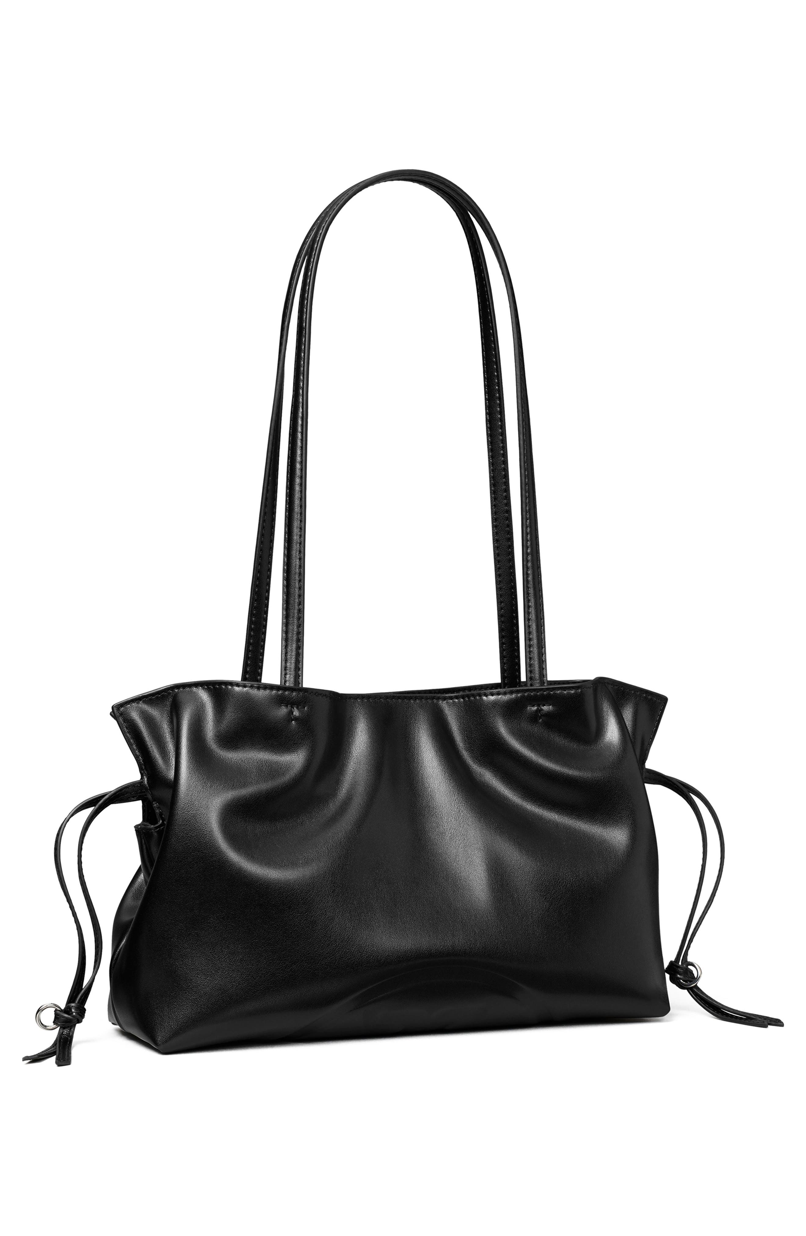 Tory Burch Ella Small Recycled Nylon Drawstring Bag, Alternate, color, Black