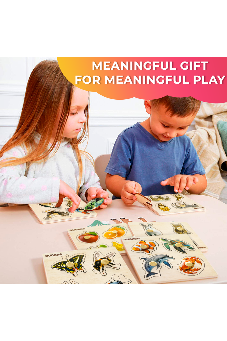Wooden Jigsaw Puzzle Set for Toddlers, Alternate, color, Fruits and Animals