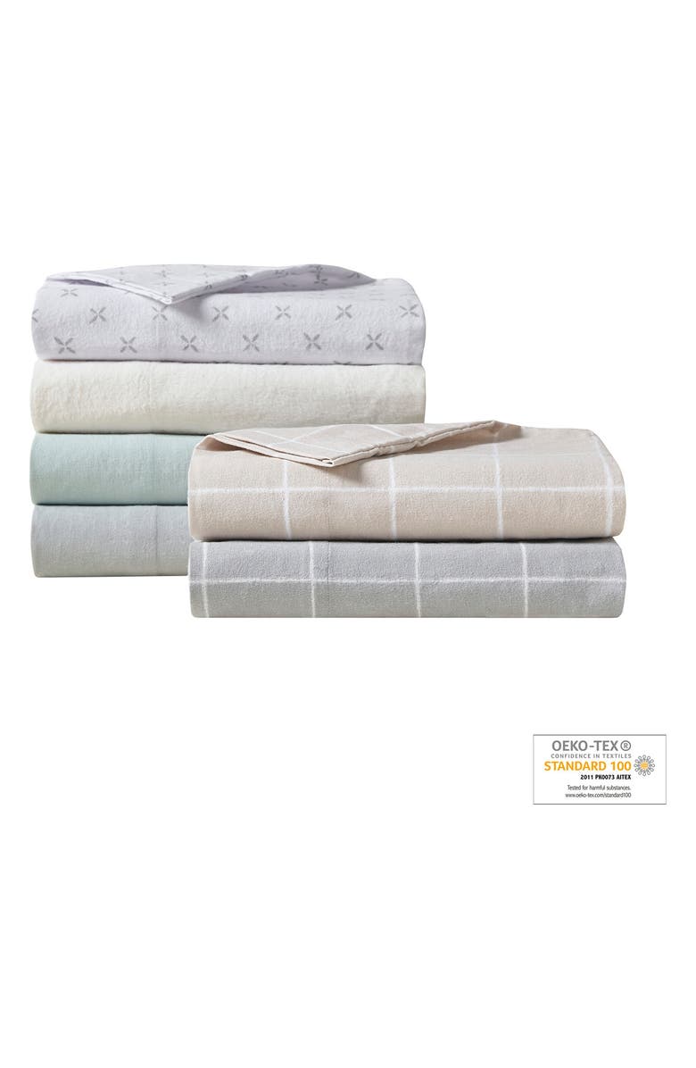 BEAUTYREST Oversized Flannel 4-Piece Cotton Sheet Set, Alternate, color, Grey Windowpane
