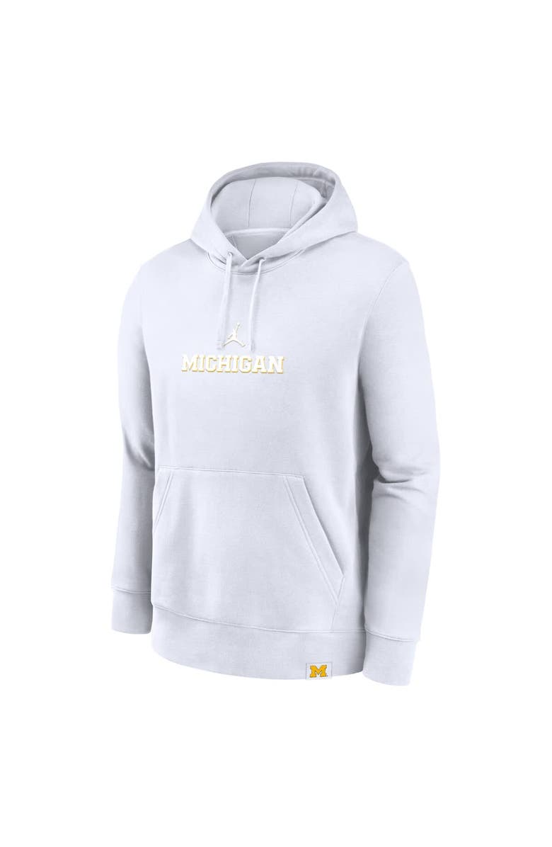 Jordan Brand Men
s Jordan Brand White Michigan Wolverines Statement Wordmark Lockup Pullover Hoodie, Alternate, color, White