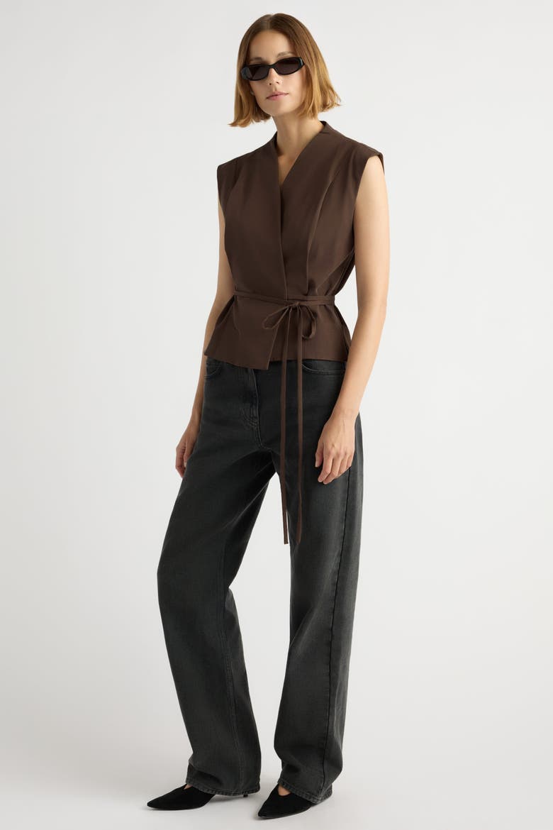Leandra Tie-Wrap Vest, Main, color, Dark Chocolate