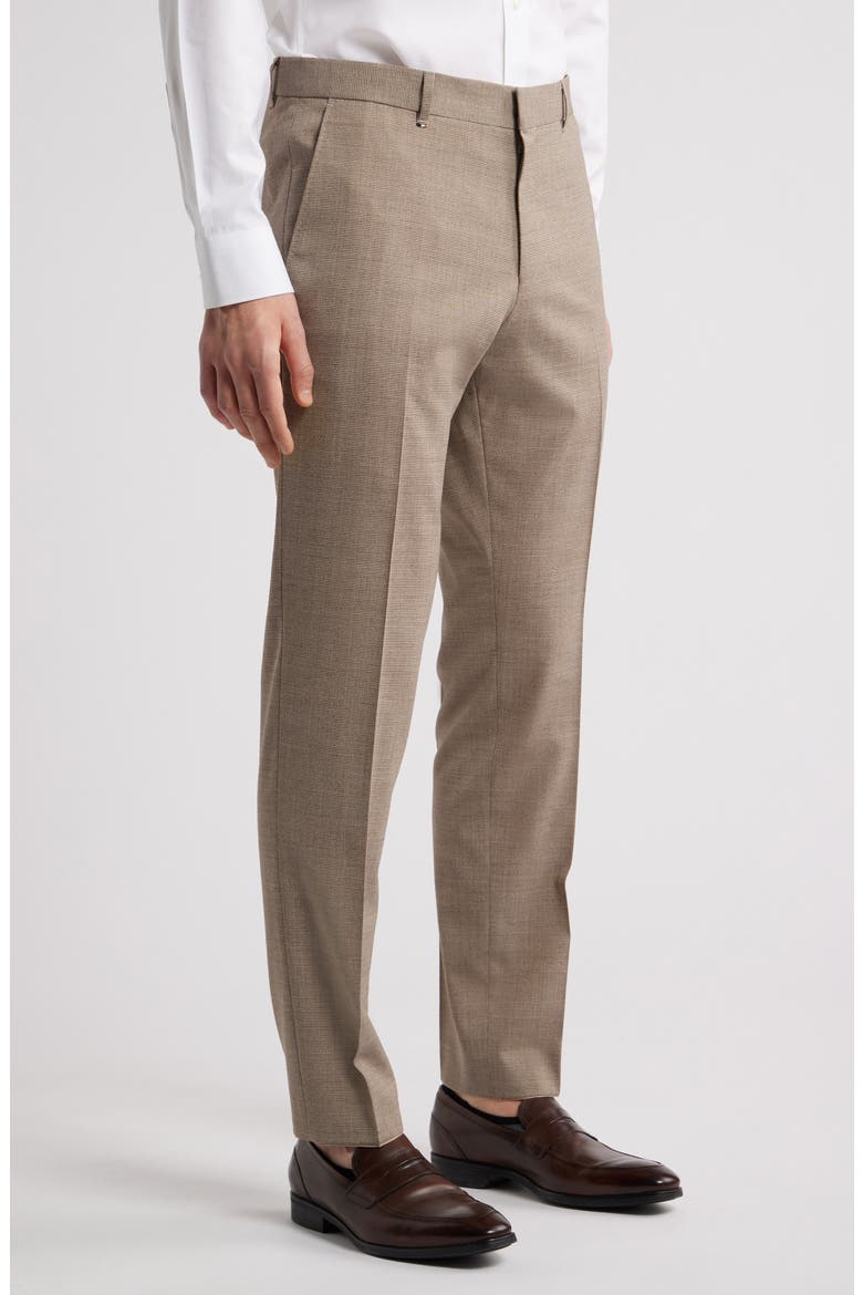 Genius Slim Fit Tan Microcheck Flat Front Stretch Dress Pants, Alternate, color, LIGHT BEIGE