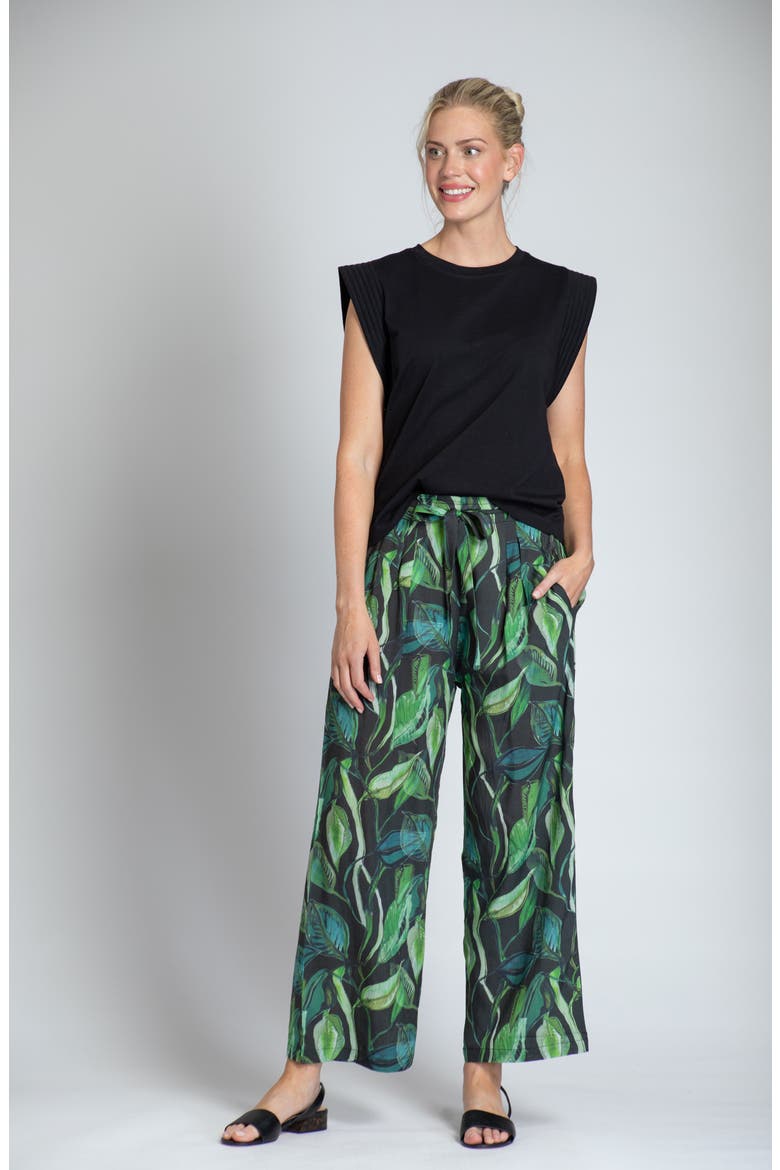 Print Tie Waist Crop Wide Leg Pants, Alternate, color, GREEN MULTI