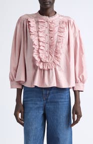 Chloé Eyelet Ruffle Gathered Taffeta Top