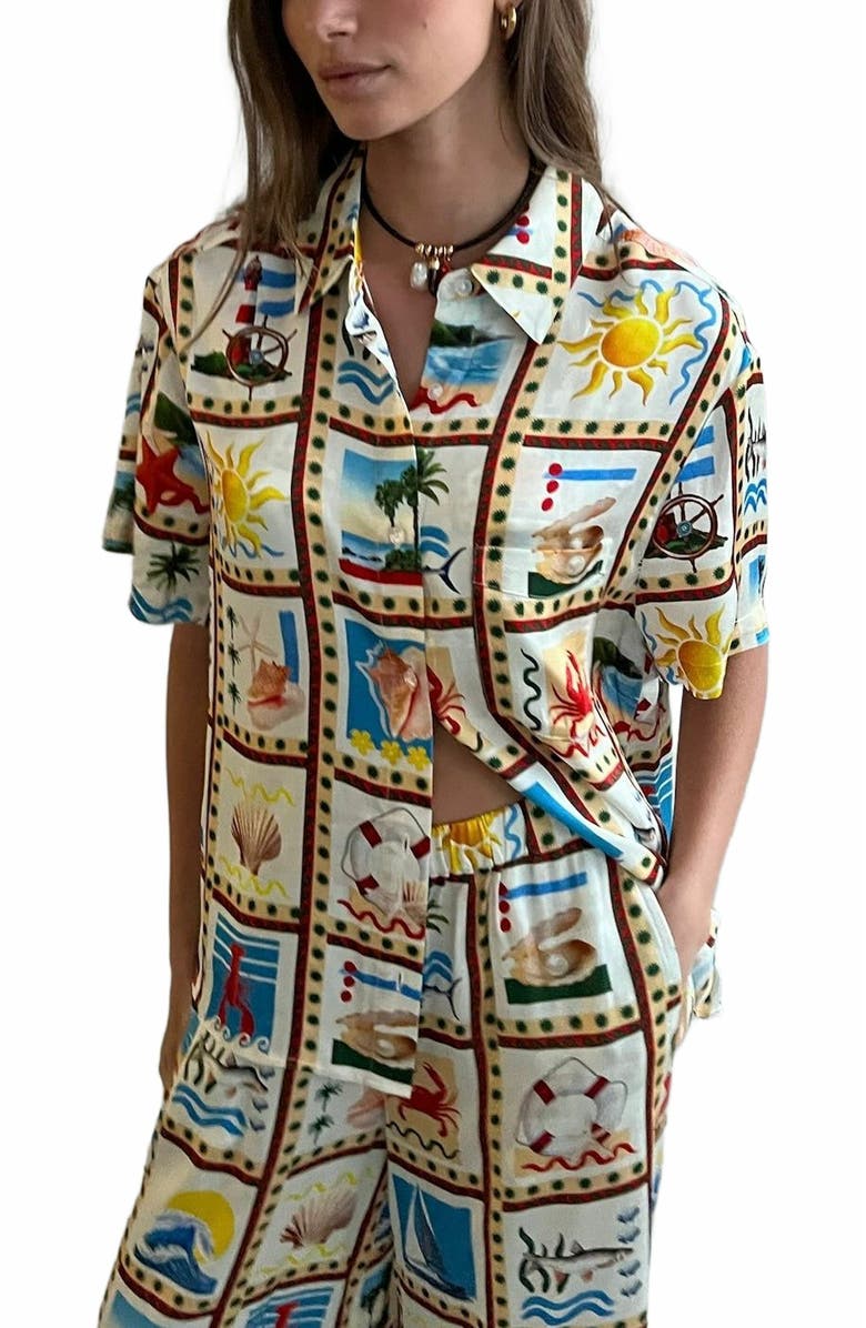 WeWoreWhat Short Sleeve Dad Shirt, Alternate, color, Off White Mlti