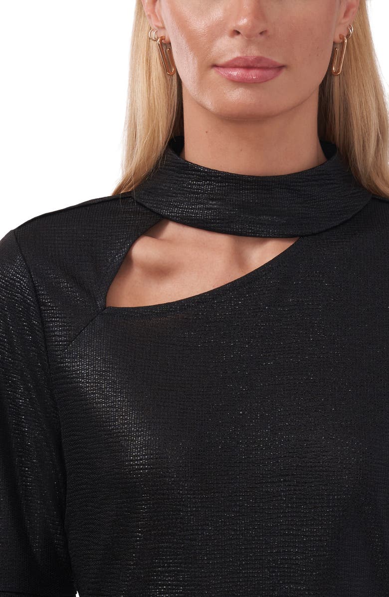 Halogen<sup>®</sup> Metallic Mock Neck Cutout Top, Alternate, color, Rich Black