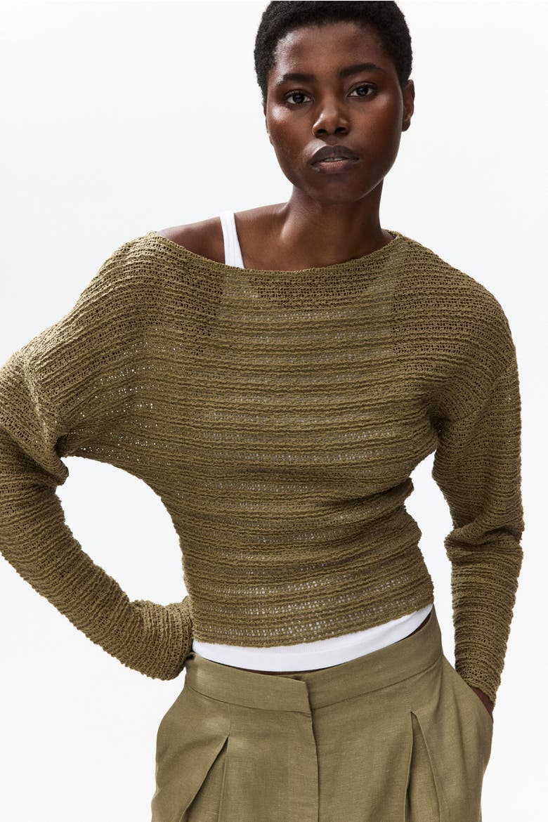 Textured-knit Top, Main, color, Dusty khaki green