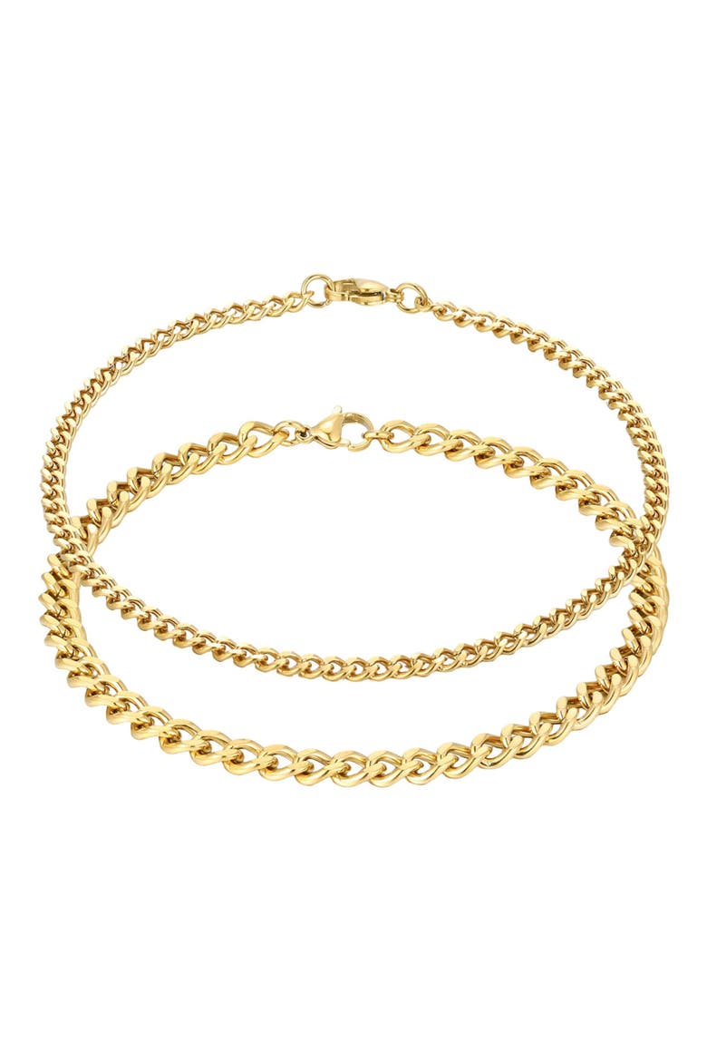 Set of 2 18K Gold Plated Curb Chain Anklets, Main, color, GOLD