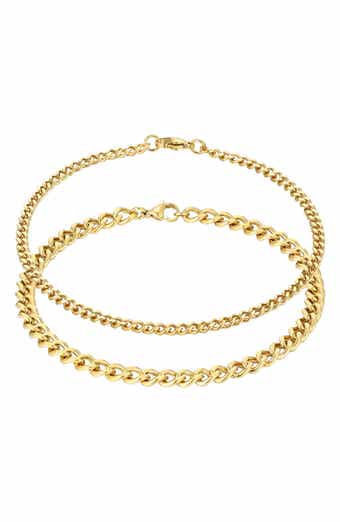 Set of 2 18K Gold Plated Curb Chain Anklets