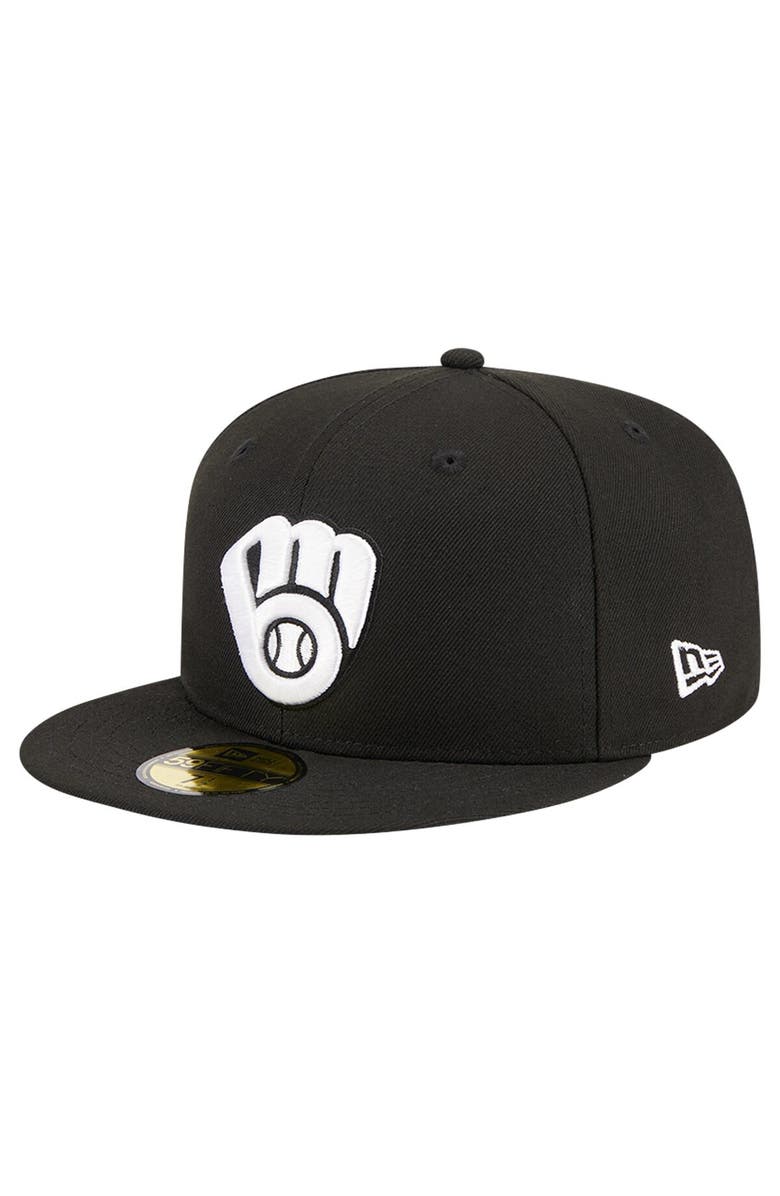 New Era Men's New Era Black Milwaukee Brewers Logo 59FIFTY Fitted Hat, Alternate, color, Black