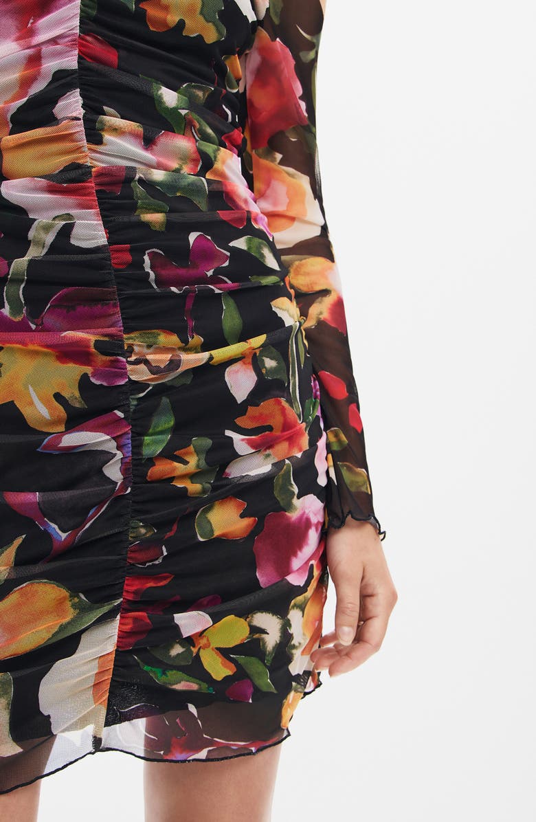Desigual Floral Ruched Long Sleeve Minidress, Alternate, color, 