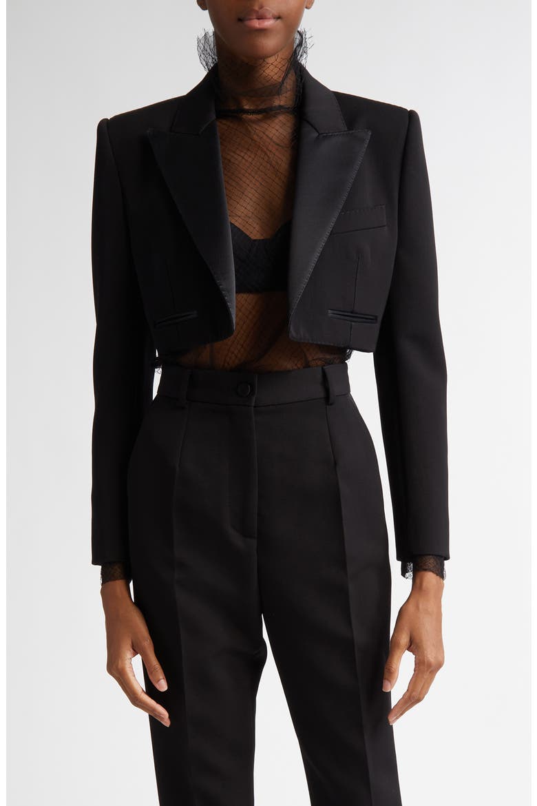 Wool & Silk Blend Crop Blazer, Main, color, N0000 NERO