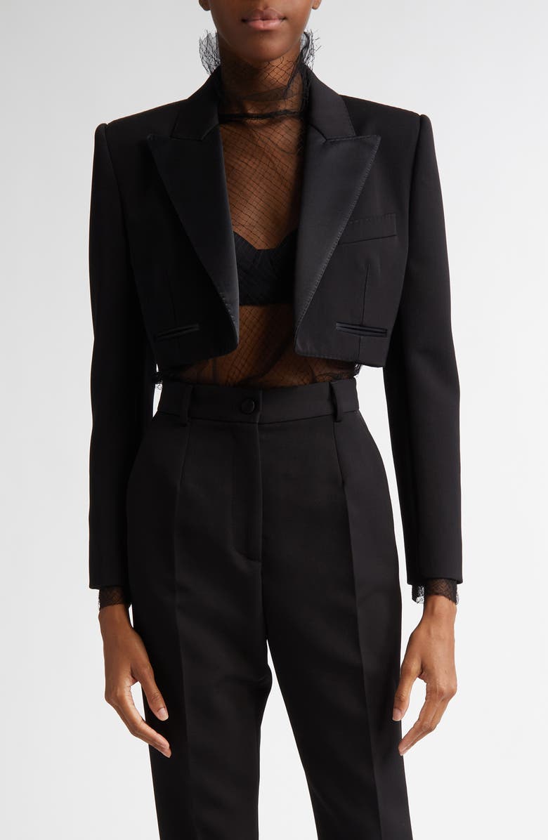 Dolce&Gabbana Wool & Silk Blend Crop Blazer, Main, color, N0000 Nero