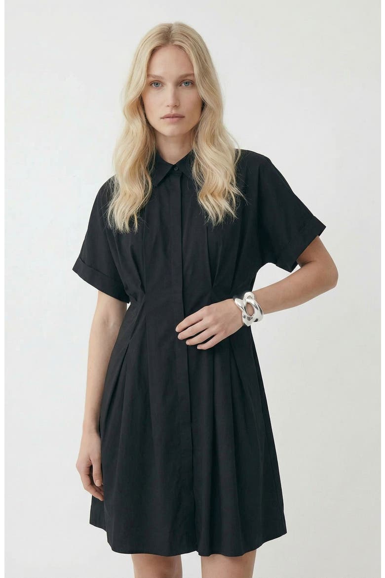 Friba Pleated Mini Shirtdress, Alternate, color, BLACK