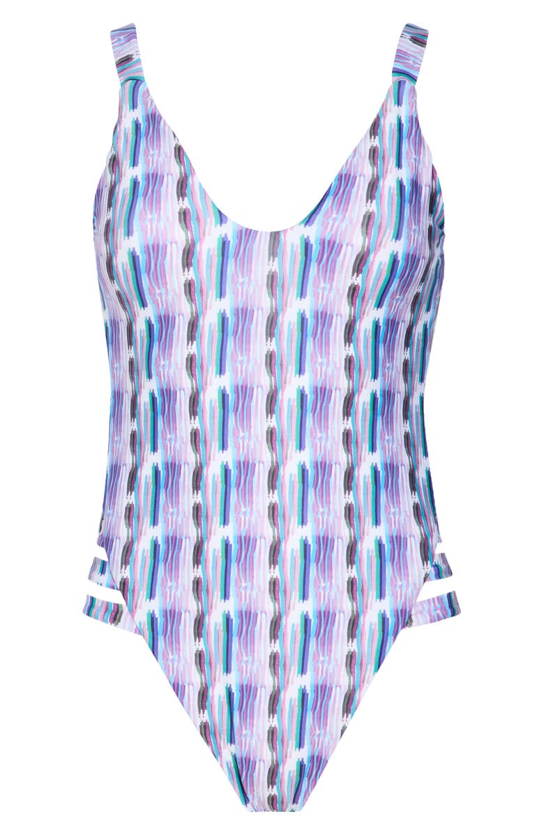 Becca Print High Cut One-Piece Swimsuit, Alternate, color, Reflections