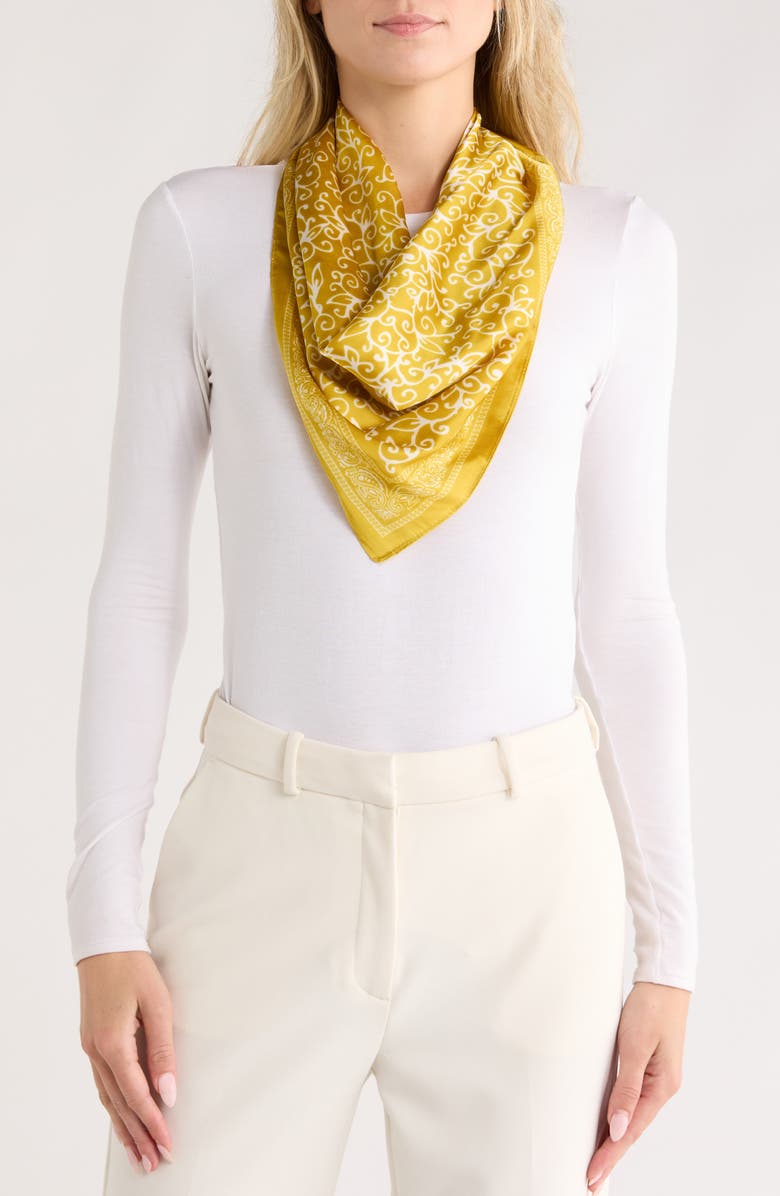 ELLIAN Paisley Print Satin Square Scarf, Main, color, Olive