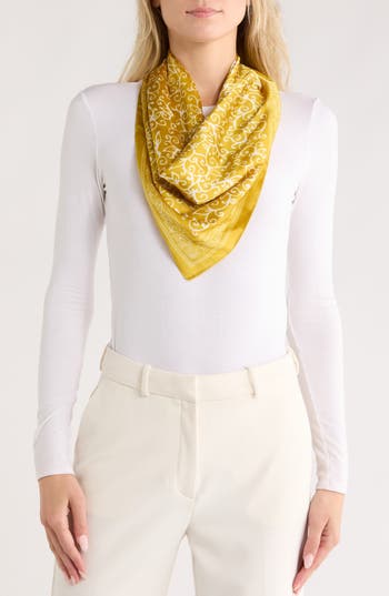 Ellian Paisley Print Satin Square Scarf In Green