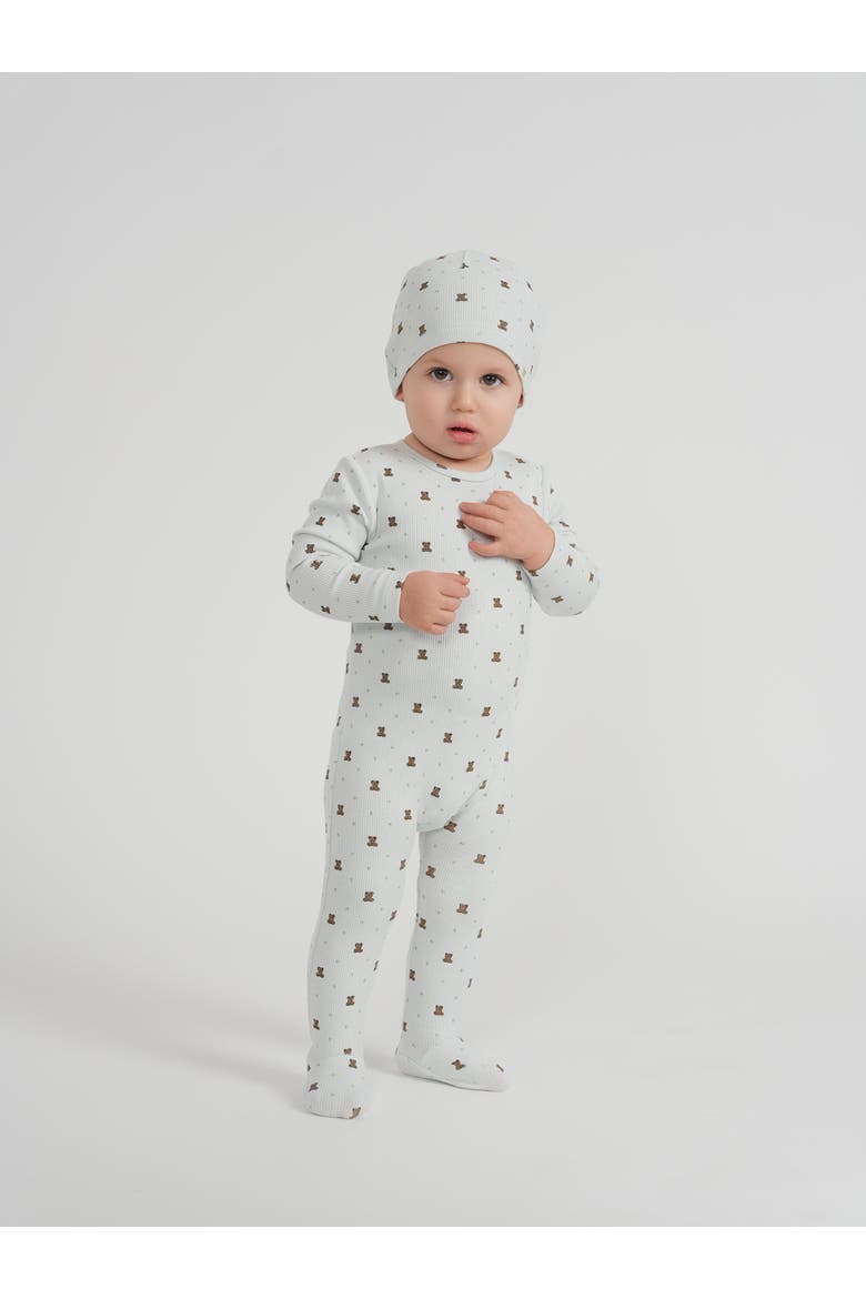 Bear Snap Back Footed Romper and Hat Set, Alternate, color, Chalk Blue