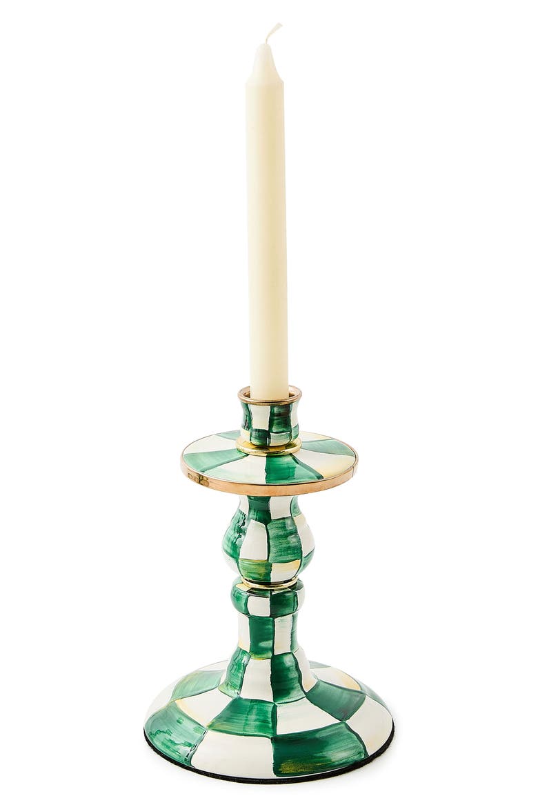 Emerald Check Small Enameled Steel Candleholder, Alternate, color, EMERALD