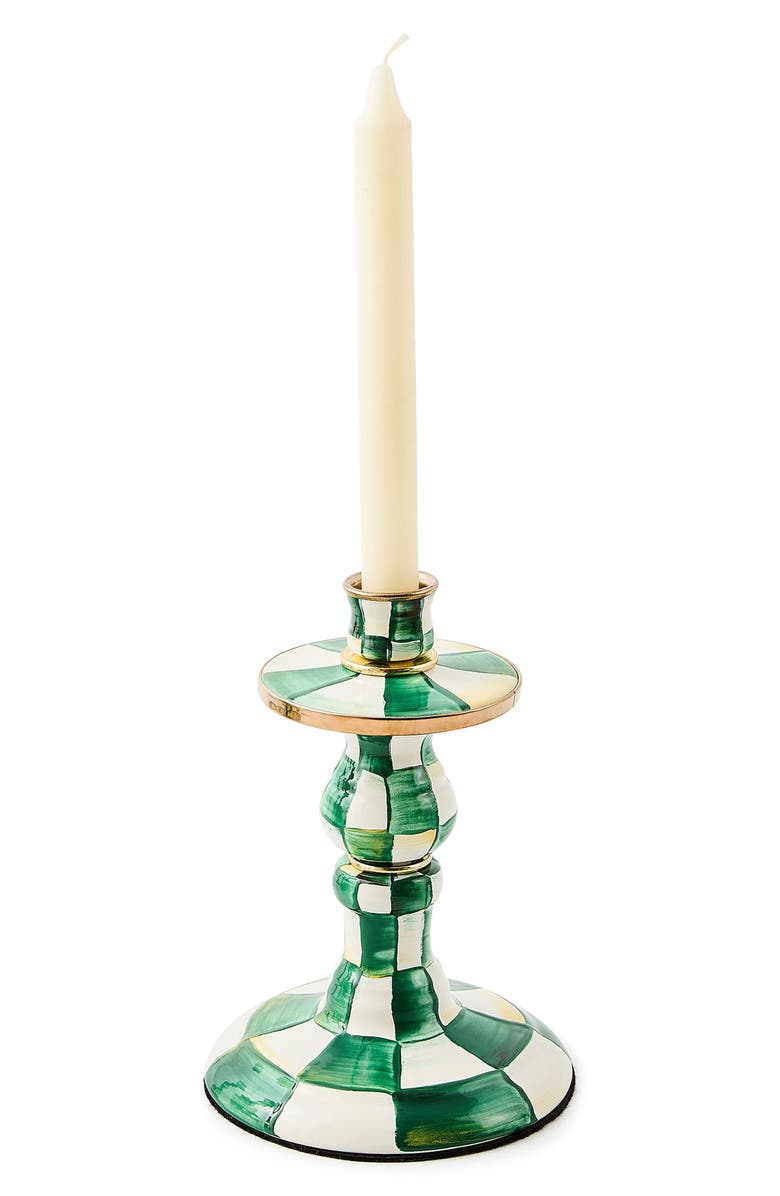 MACKENZIE CHILDS Emerald Check Small Enameled Steel Candleholder, Alternate, color, Emerald