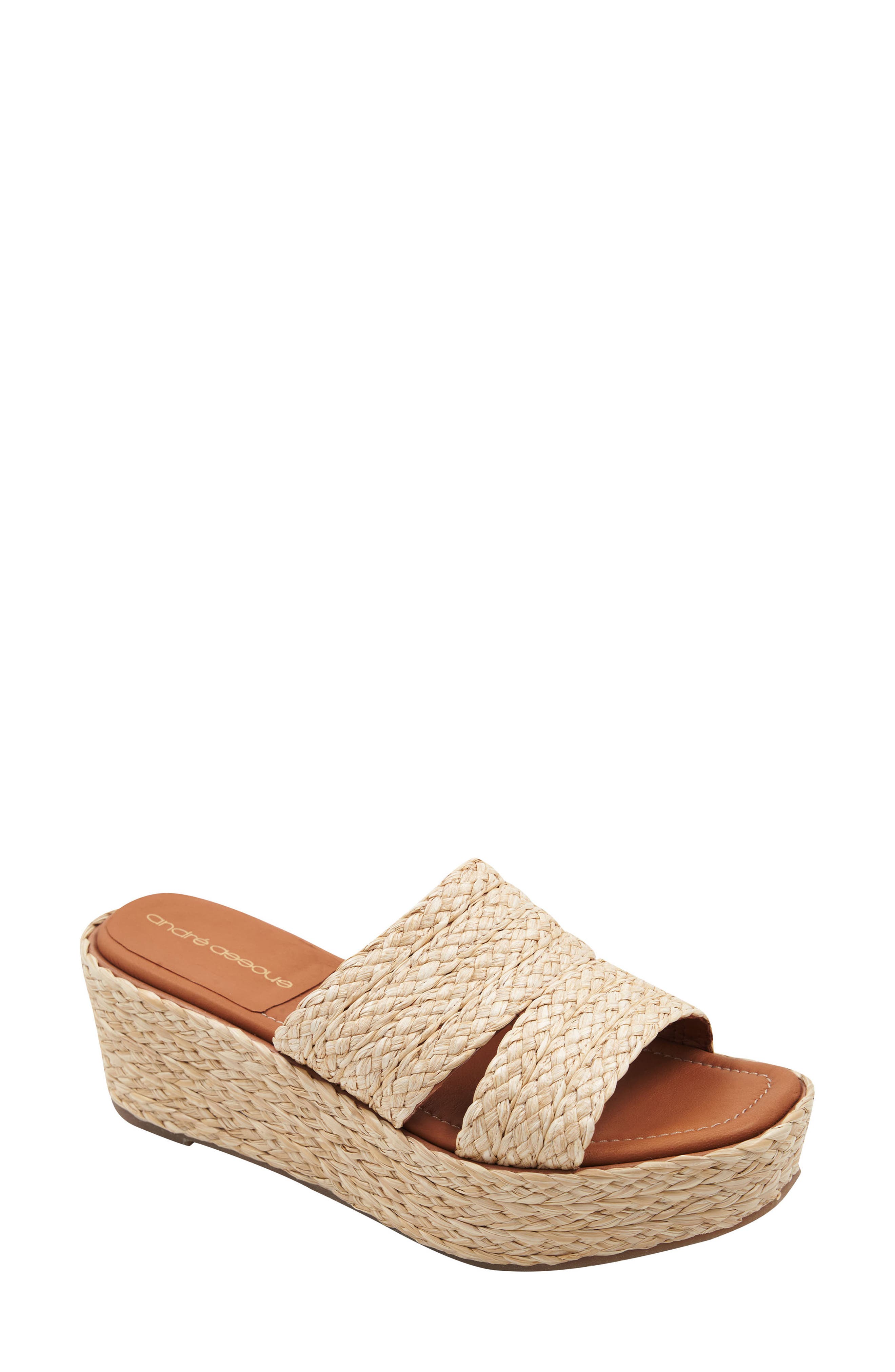 André Assous Selena Raffia Platform Slide Sandal, Main, color, 