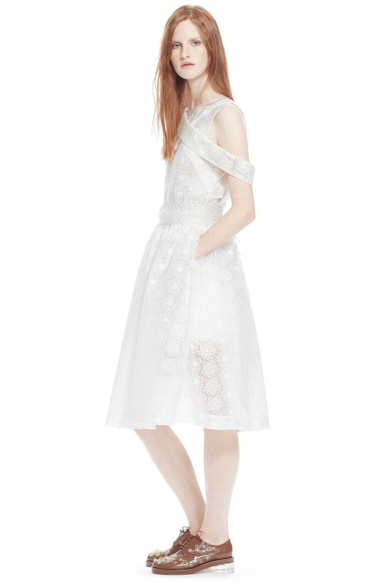 Bonded Lace Fit & Flare Dress, Alternate, color, CREAM
