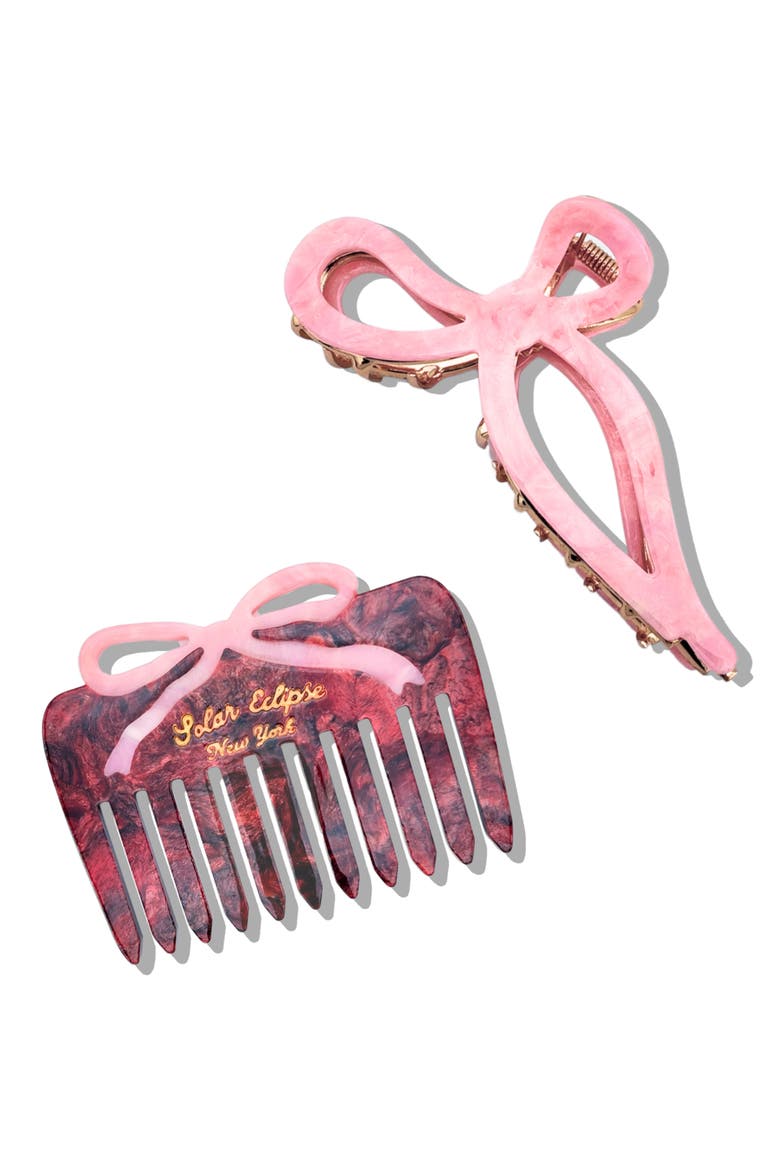 Hand Painted Bow Claw Clip & Comb Set, Main, color, PINK