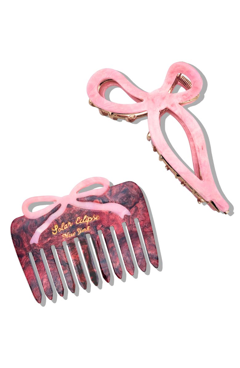 Solar Eclipse Hand Painted Bow Claw Clip & Comb Set, Main, color, Pink