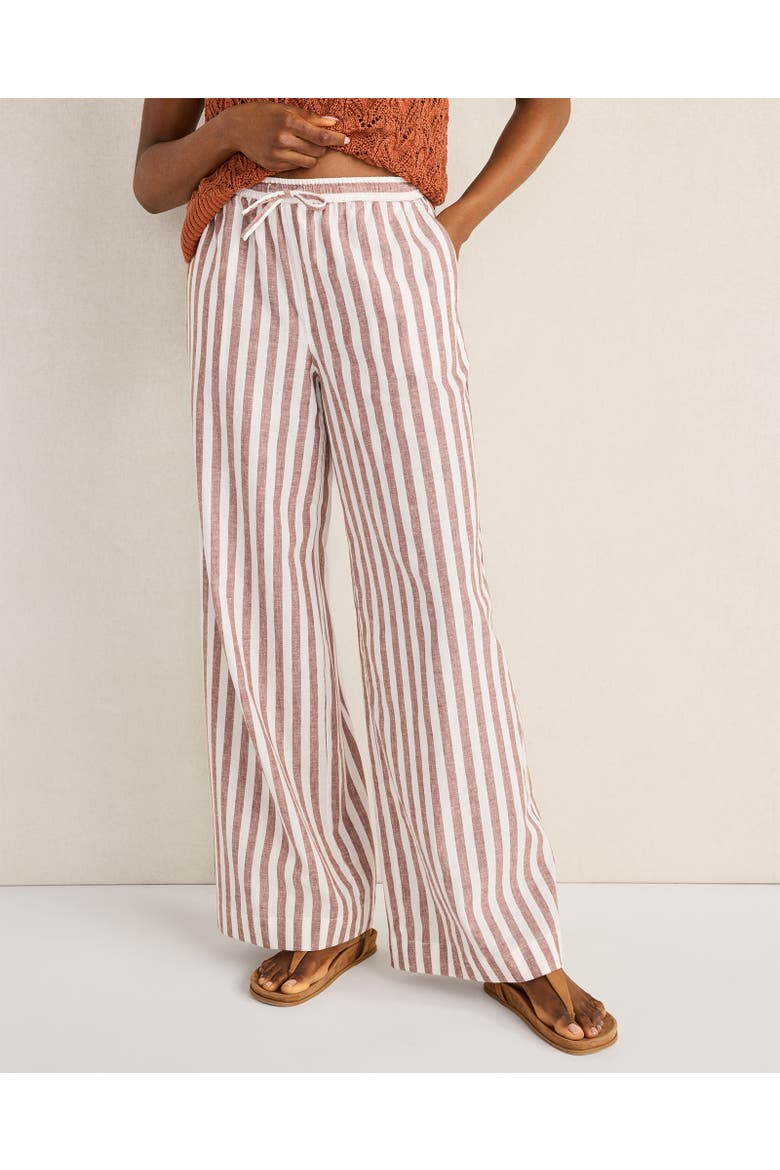 Organic Cotton Linen Striped Wide Leg Pants, Main, color, Bold Even Stripe/Terra Cotta