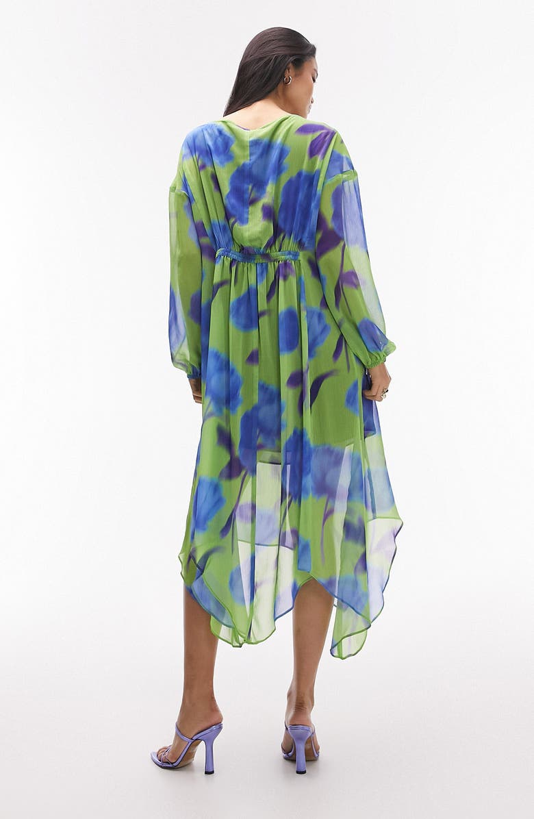 Topshop Long Sleeve Chiffon Midi Dress, Alternate, color, 