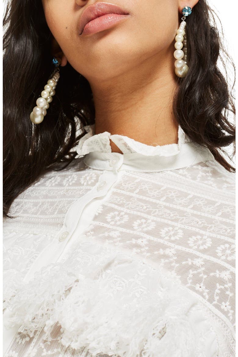 Feather Trim Button Shirt, Alternate, color, IVORY