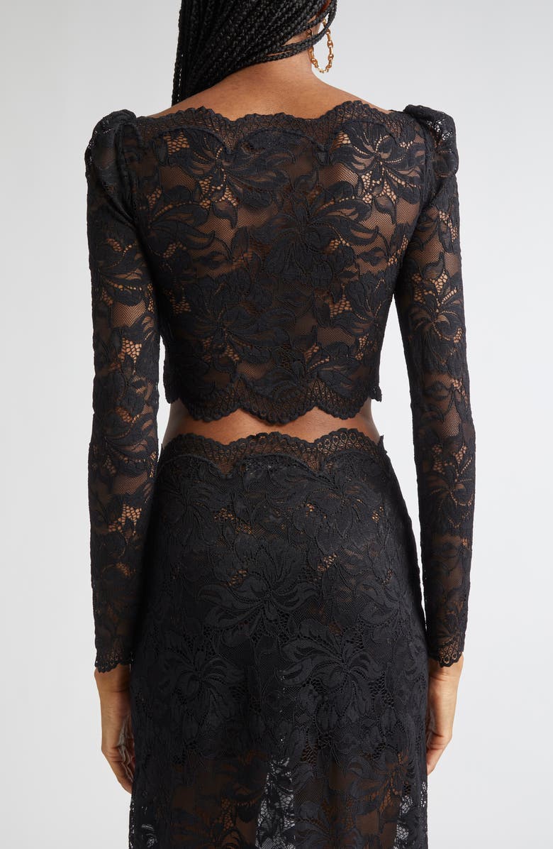 Rabanne Stretch Lace Crop Top, Alternate, color, Black