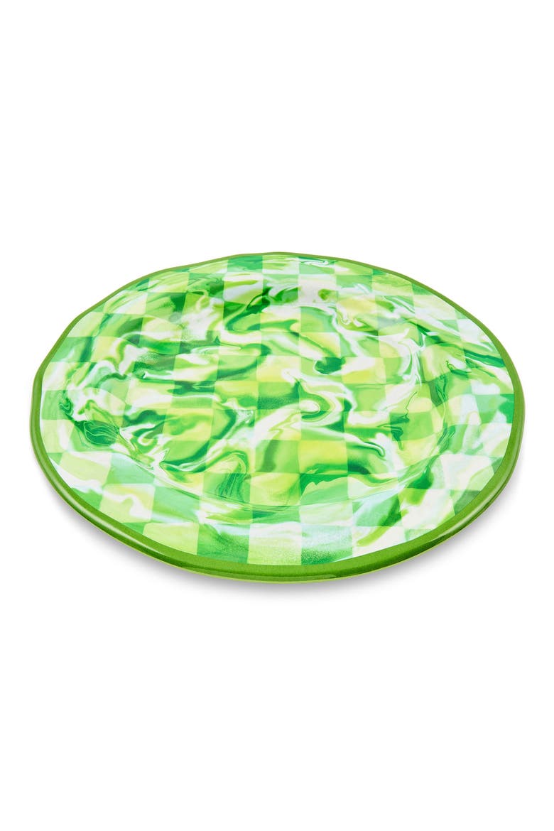 Green Marble Check Set of 4 Melamine Dinner Plates, Alternate, color, GREEN
