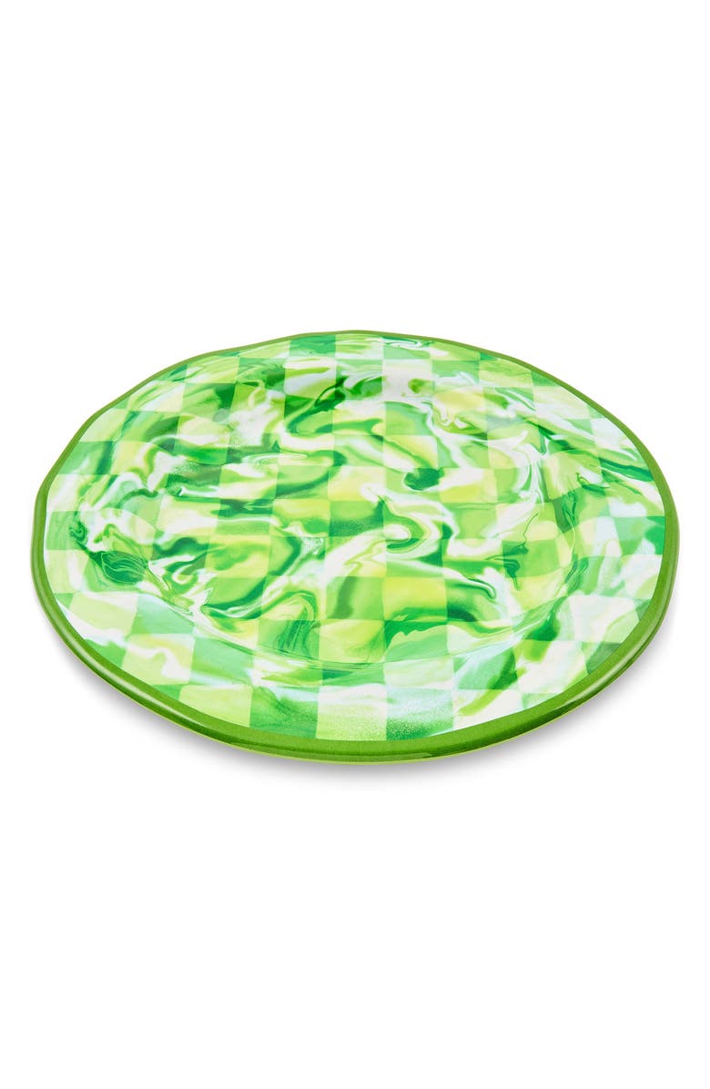 MACKENZIE CHILDS Green Marble Check Set of 4 Melamine Dinner Plates, Alternate, color, Green