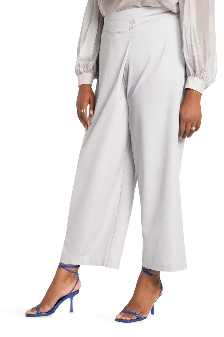 Overlap Waist Wide Leg Trousers, Main, color, LIGHT GREY