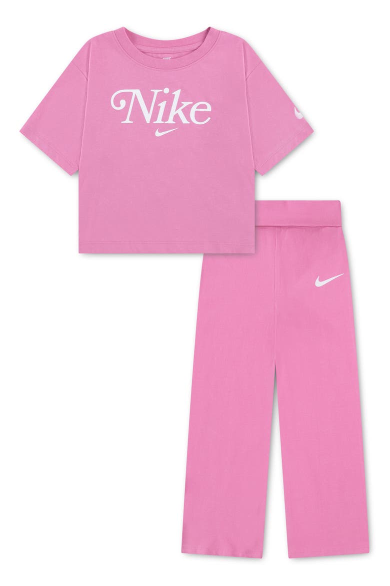 Kids' Logo Tee and Wide Leg Pants Set, Main, color, MAGIC FLAMINGO