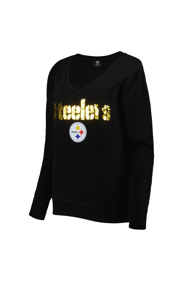 CUCE Women's Cuce Black Pittsburgh Steelers Sequin Logo V-Neck Pullover Sweatshirt, Alternate, color, 