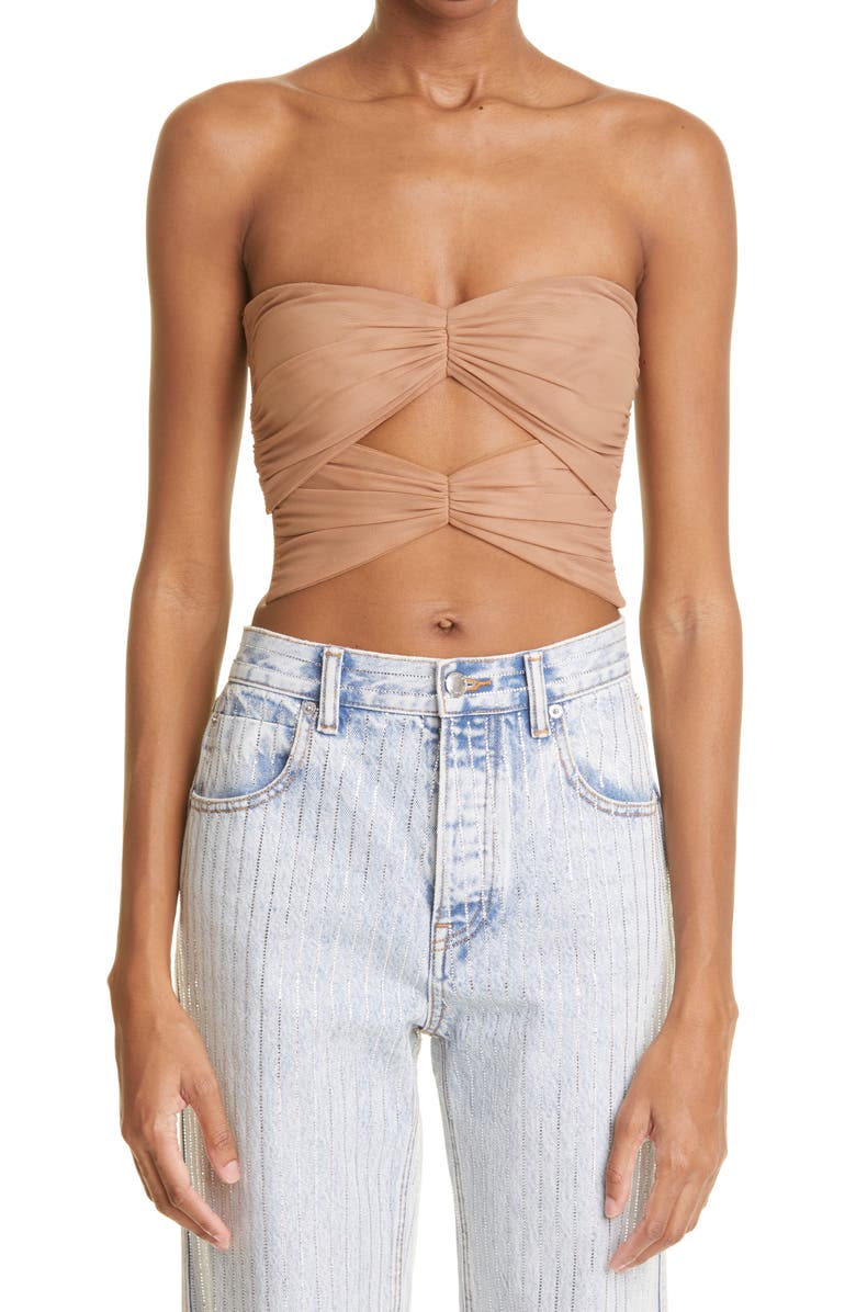 Alexander Wang Cutout Multilayer Ruched Strapless Top, Main, color,