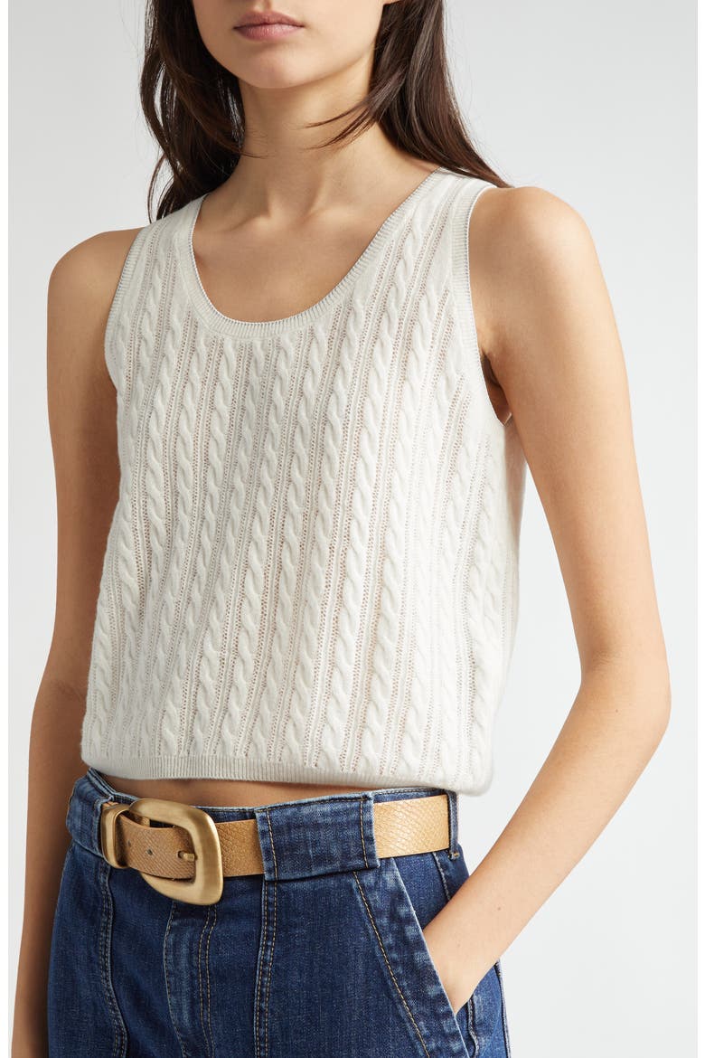 Cable Knit Sleeveless Sweater, Alternate, color, WHITE