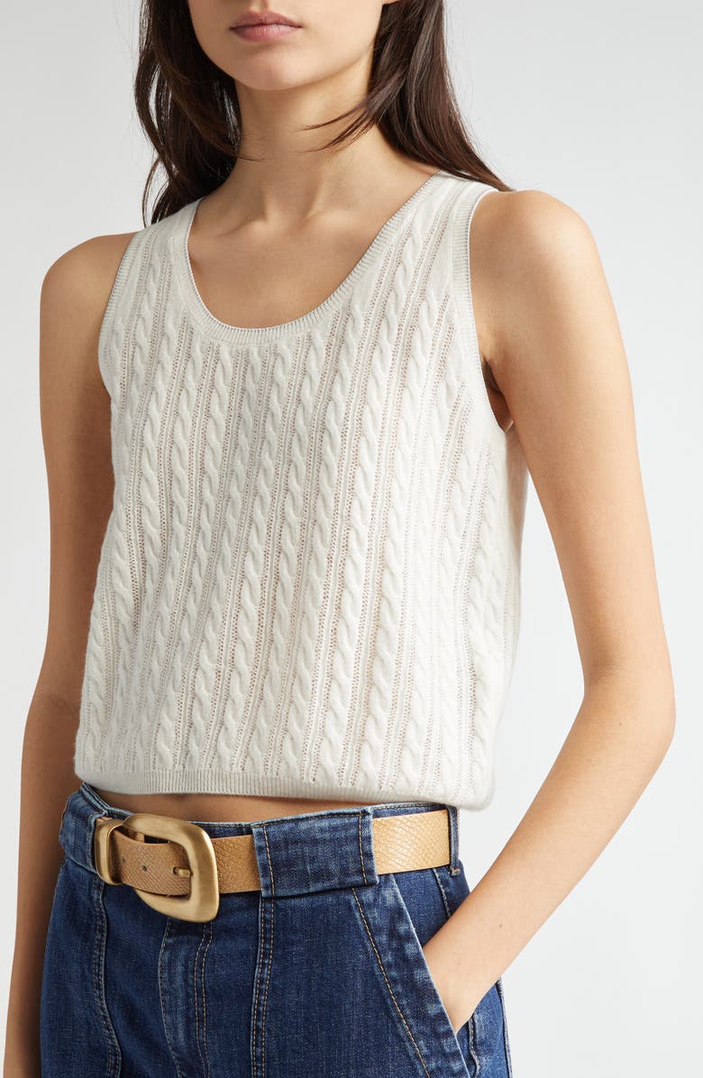 Eleventy Cable Knit Sleeveless Sweater, Alternate, color, White