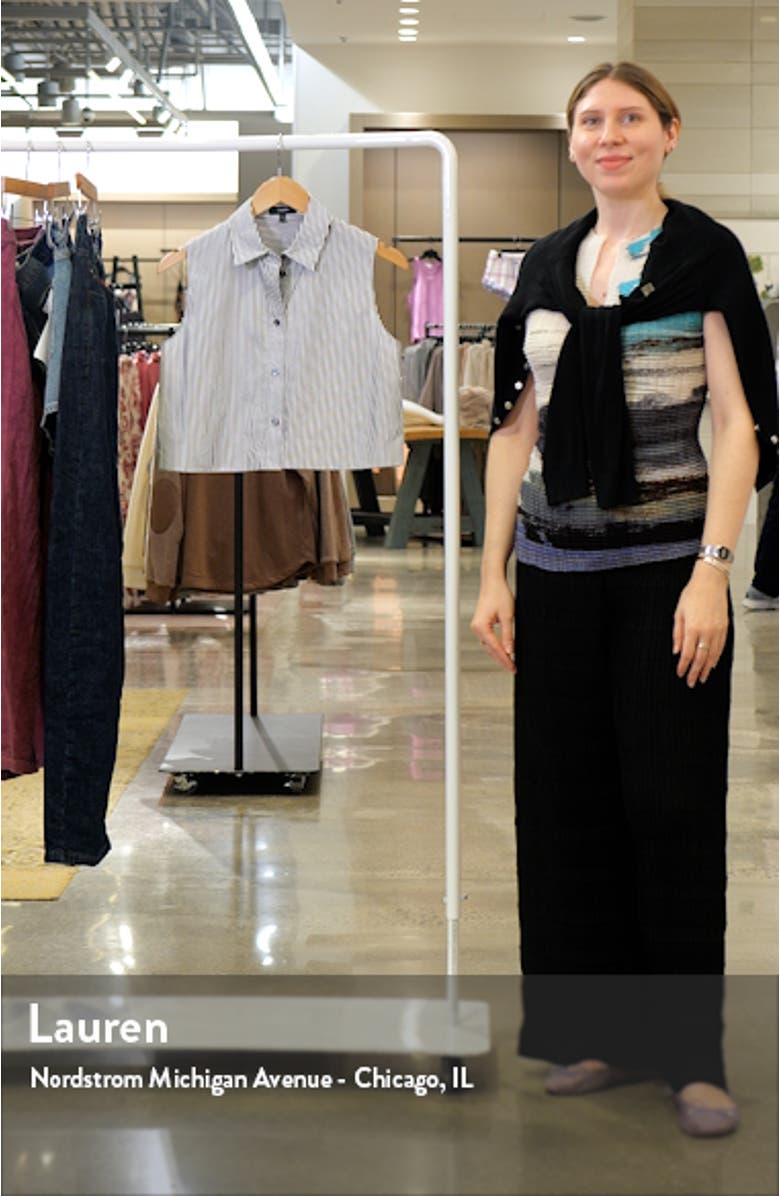 Stripe Sleeveless Cotton Crop Button-Up Shirt, sales video thumbnail