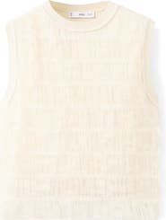 MANGO Ruched Sleeveless Mesh Overlay Knit Sweater