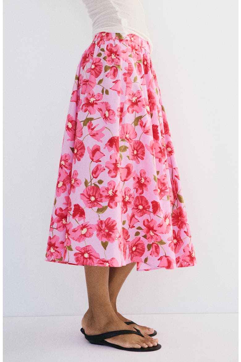 Floral Cotton Midi Skirt, Alternate, color, PINK