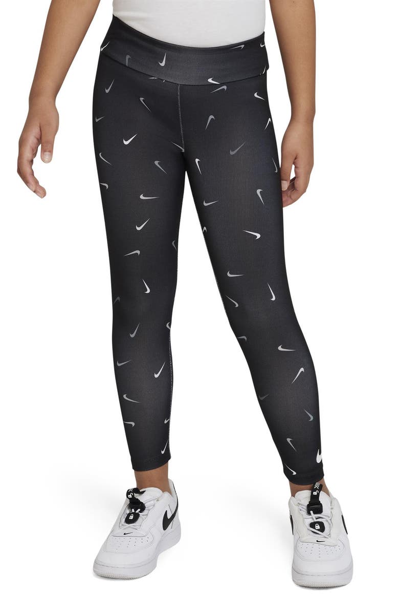 Kids' Swoosh Leggings, Alternate, color, BLACK