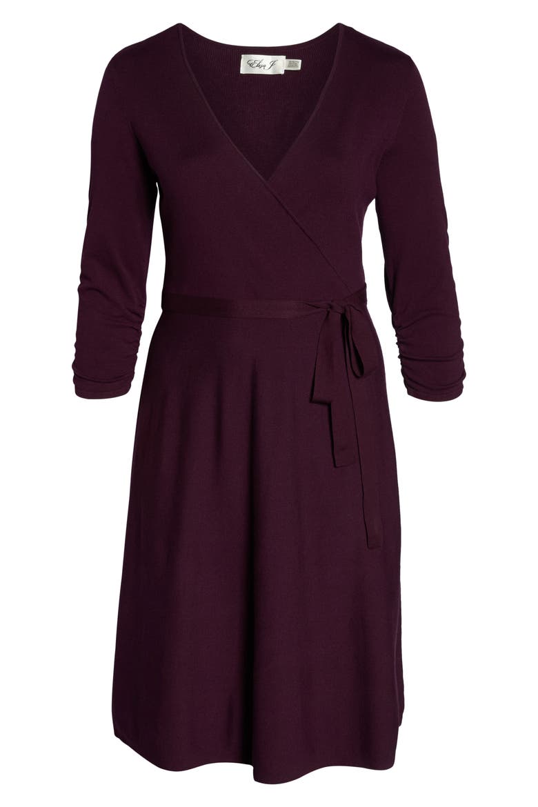 Midi Faux Wrap Dress, Alternate, color, WINE