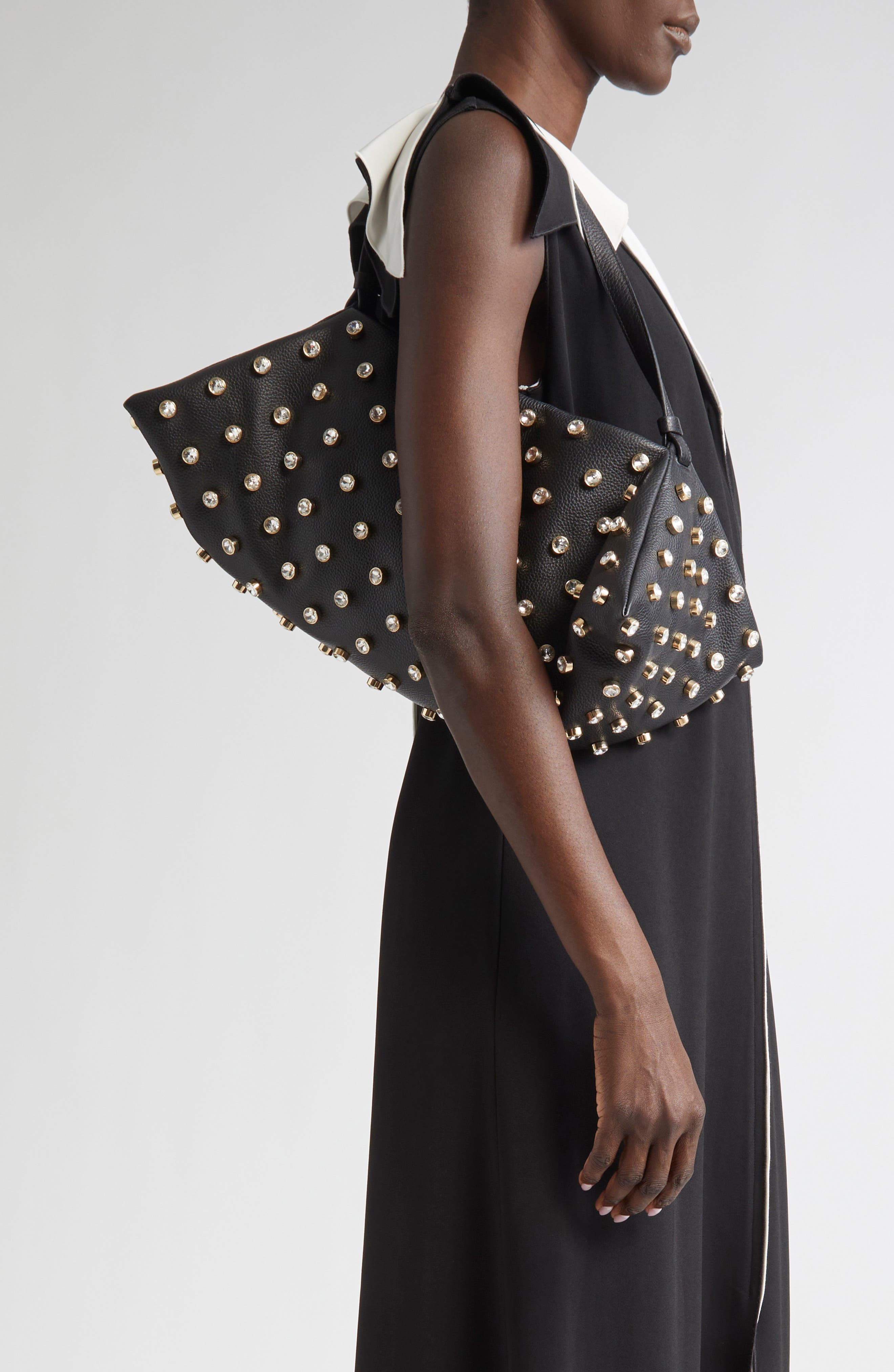 Altuzarra Origami Crystal Studded East/West Leather Bag, Alternate, color, Crystal Embellished