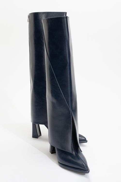 Prologue Shoes Aja Block Heel Convertible Knee High Boot In Blue