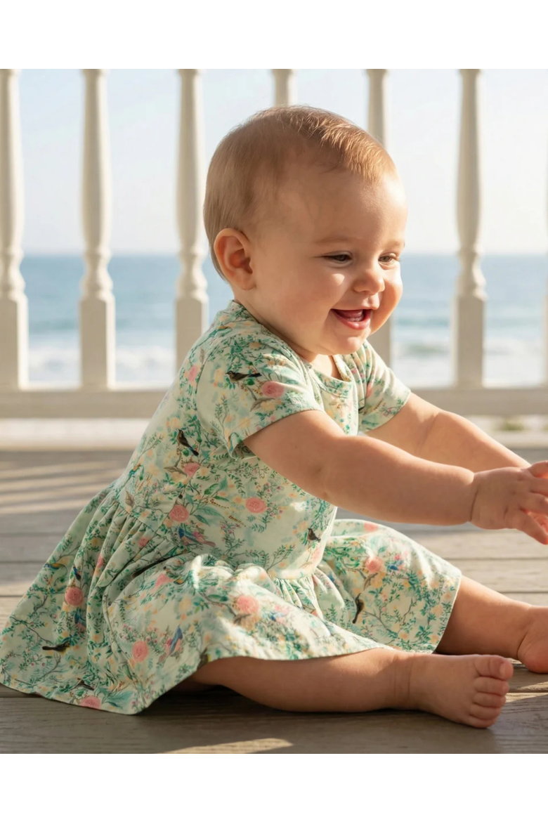 Sage Blossom Twirl Dress with Bodysuit, Alternate, color, Green Vines with Pink Blossoms