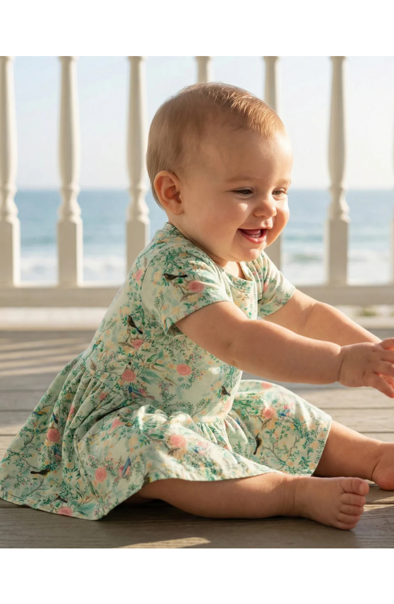 Motette Sage Blossom Twirl Dress with Bodysuit, Alternate, color, Green Vines With Pink Blossoms