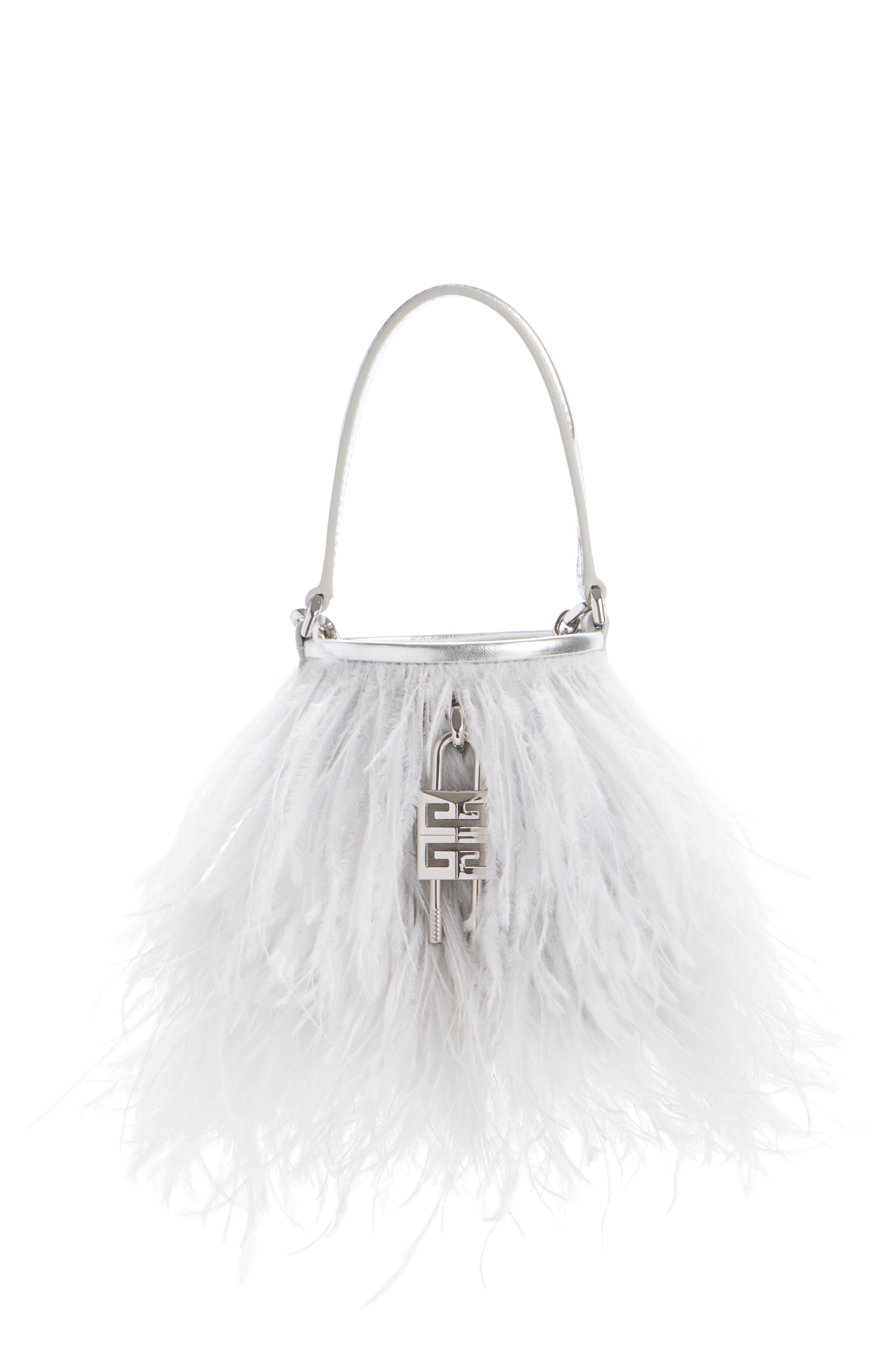 Givenchy Shark Lock Faux Feather Bucket Bag, Main, color, 
